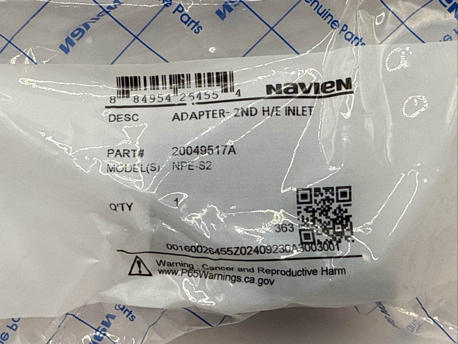 Navien 20049517A, 2nd H/E Inlet Adapter For NPE-S2 New