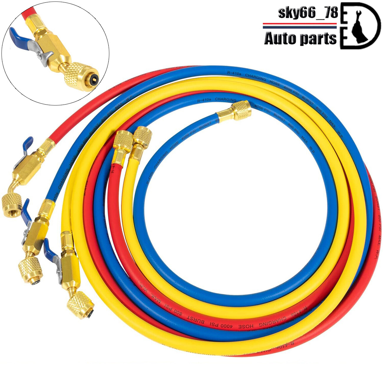 3X 29986 Plus II 1/4″ Hose with Compact Ball Valve End Refrigerant Charging Hose