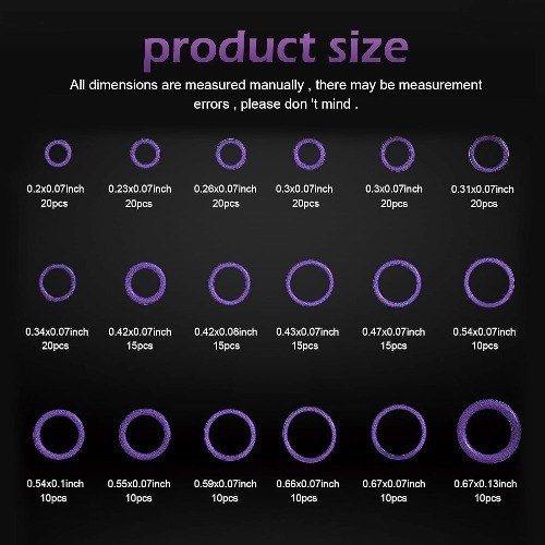 270 PCS Car Air Conditioning Compressor Seal Ring Kits, 18 Sizes Color: Purple