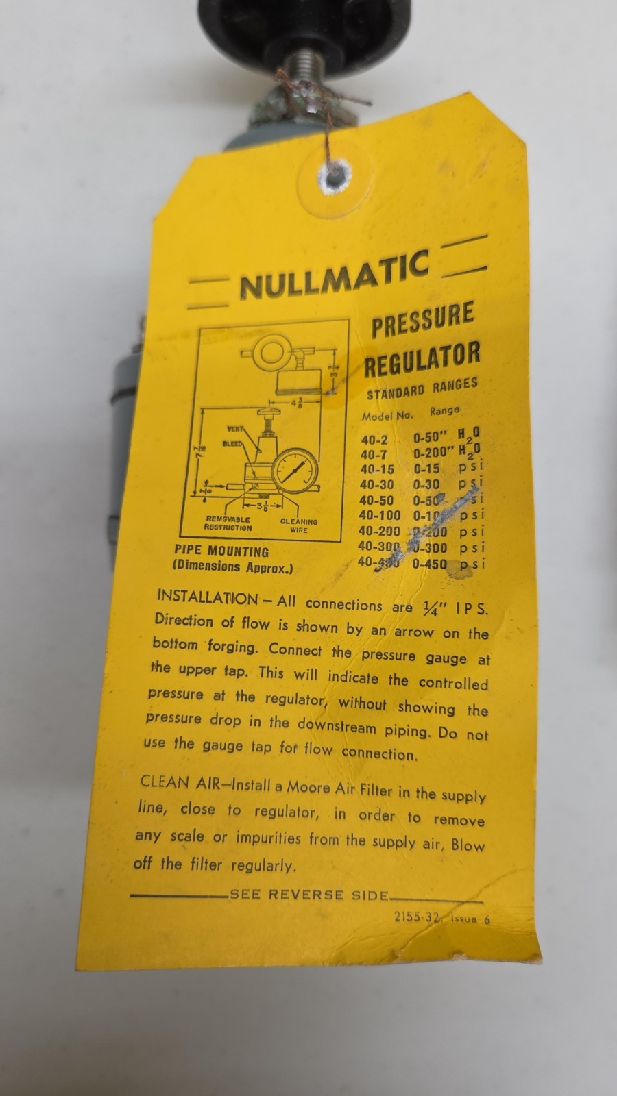 New Old Stock Moore Nullmatic 1/4” NPT 1.5-100 psig Pressure Regulator 40-100 72