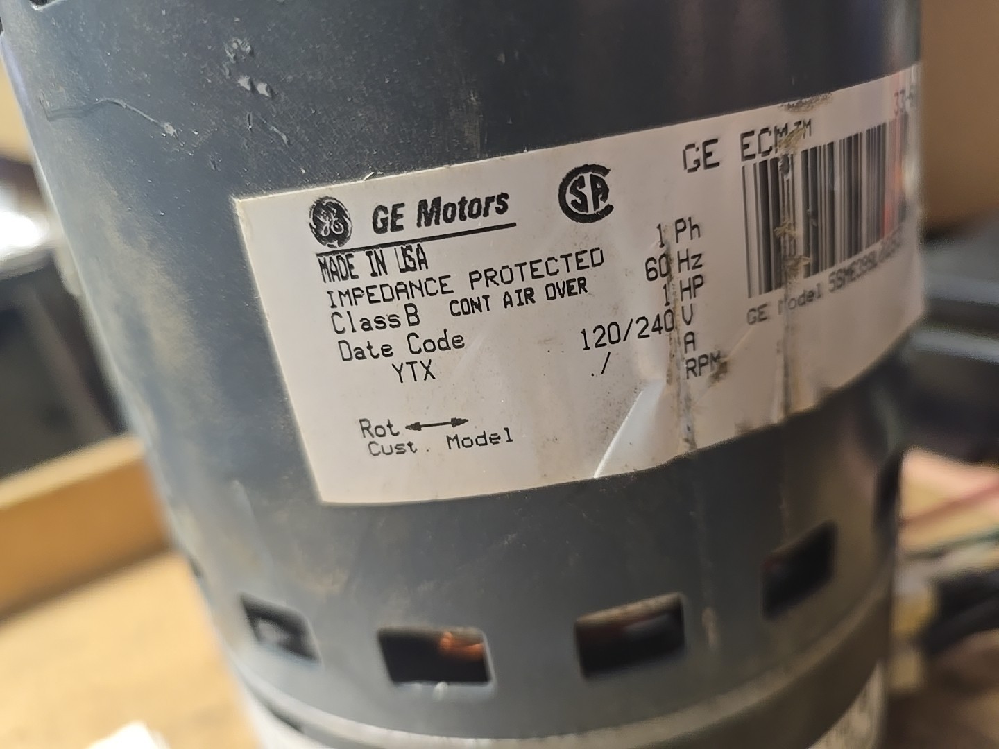 5SME39SL0253 1HP 120/240V 5466 Furnace Blower Motor 18M8101