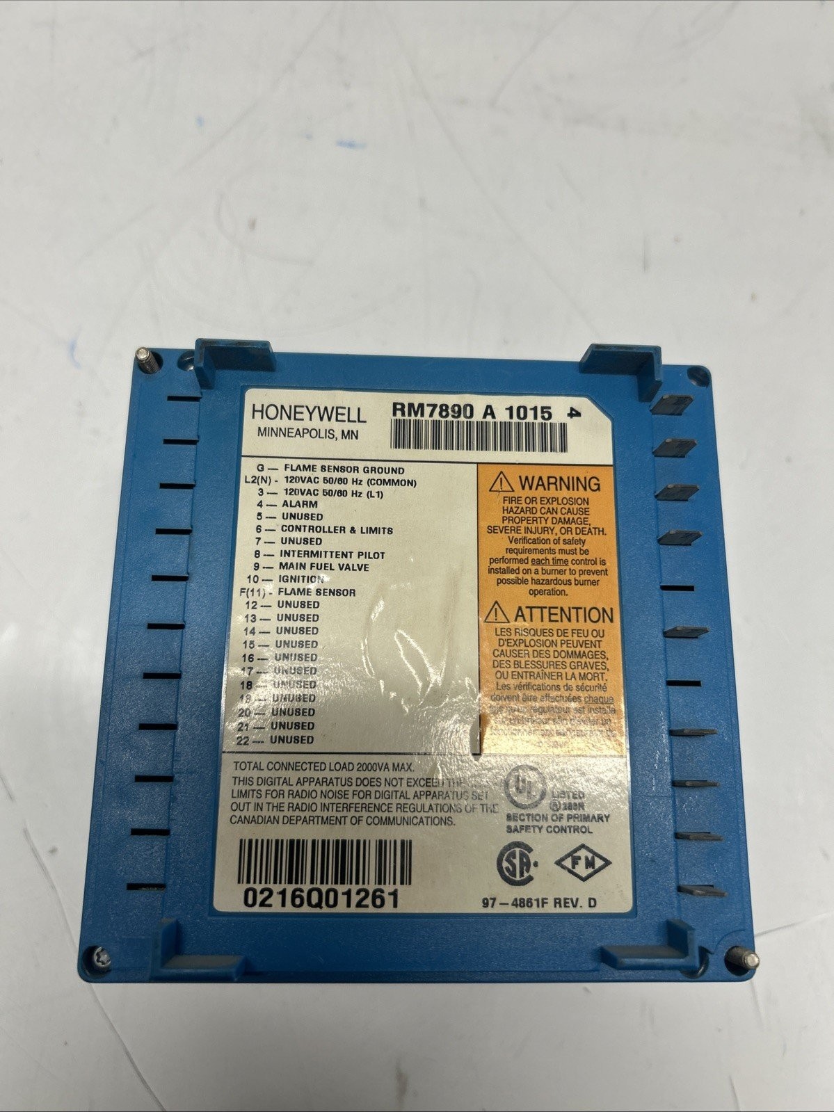 HONEYWELL RM7890 A 1015 ULTRAVIOLET FLAME AMPLIFIER N-518