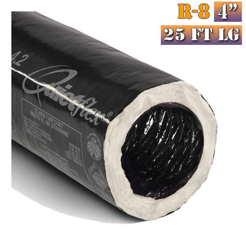 Quietflex R-8 Black Flexible Duct Durable & UV-Inhibited 4″ to 8″ 14″ And 16″