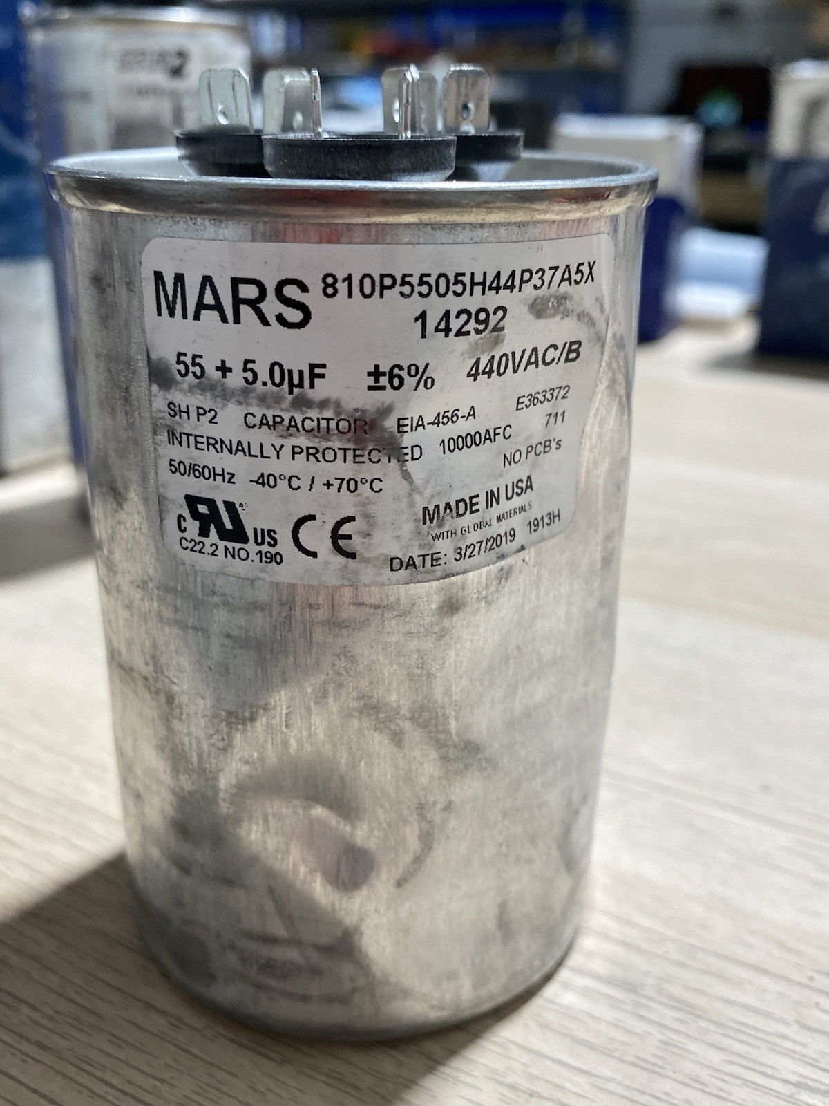 Truck Stock Mars Round Motor Run Capacitor 14292 | 55/5 MFD 440/370 VAC