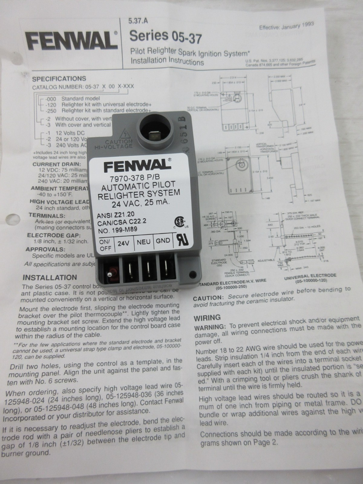 YORK LUXAIRE COLEMAN FENWAL 7970-378 P/B AUTOMATIC PILOT RELIGHTER SYSTEM MODULE