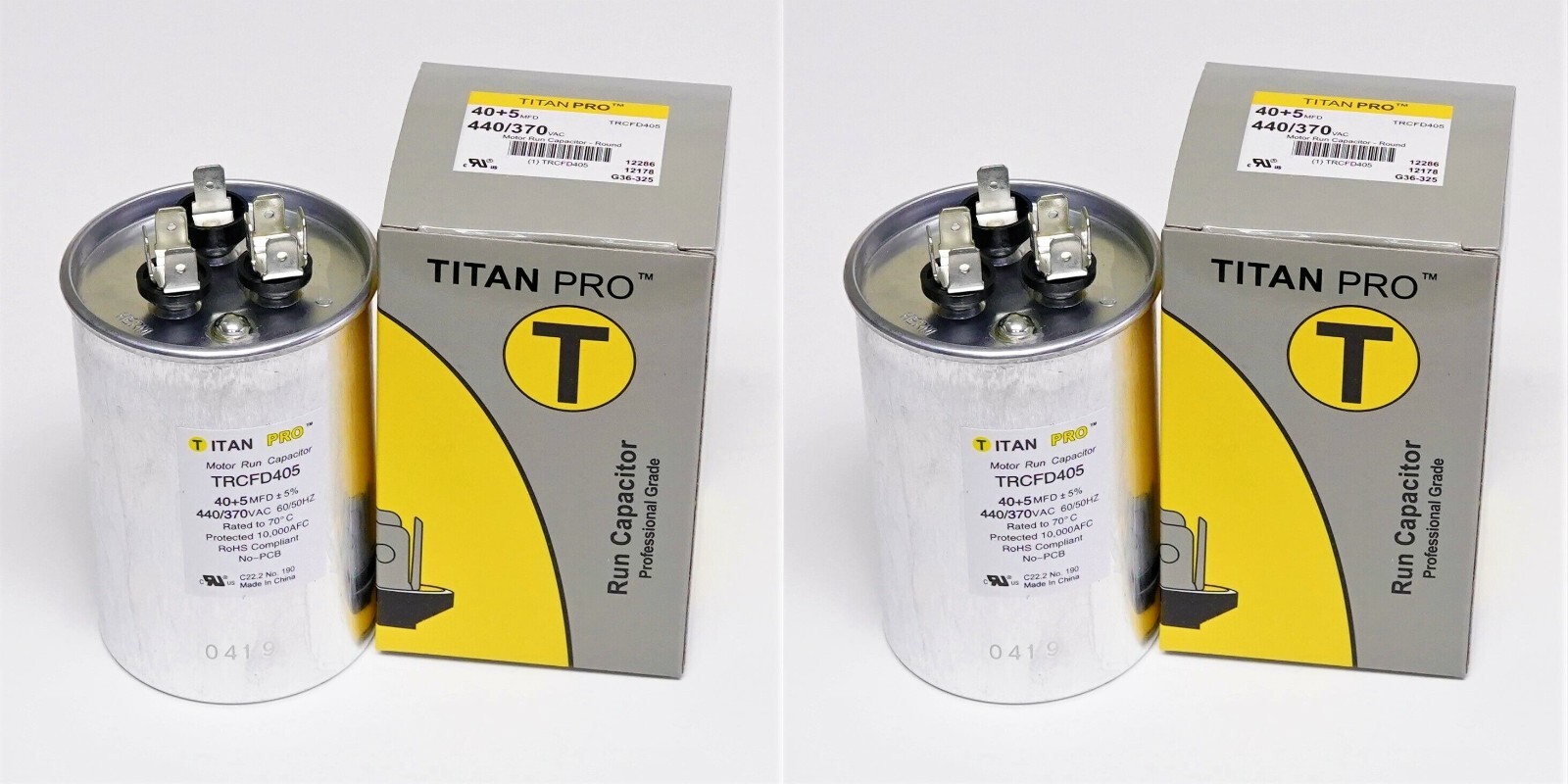 2X Titan Pro TRCFD405 HVAC Dual Motor Run Capacitor. 40/5 MFD/UF 440/370 A/C