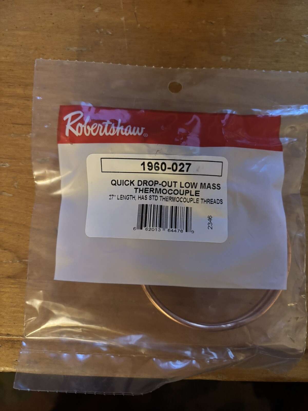 Robertshaw 1960-027 Thermocouple,Low Mass,Lead Length 27 In