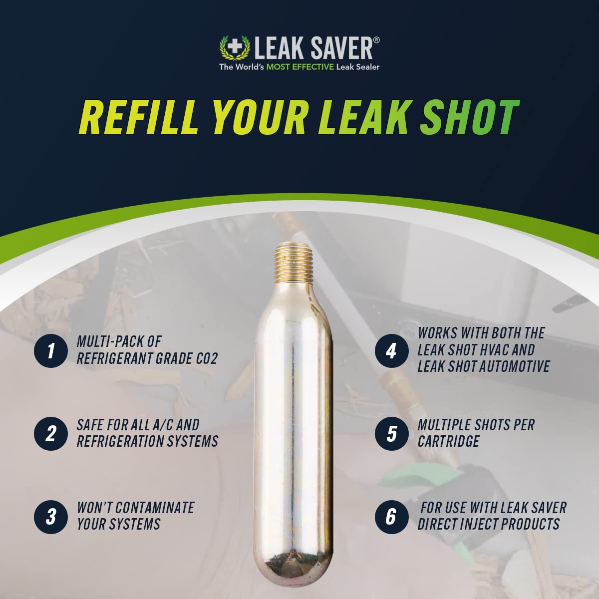 Leak Saver – Shot Refrigerant Grade CO2 Refill Cartridges (8 8 Pack