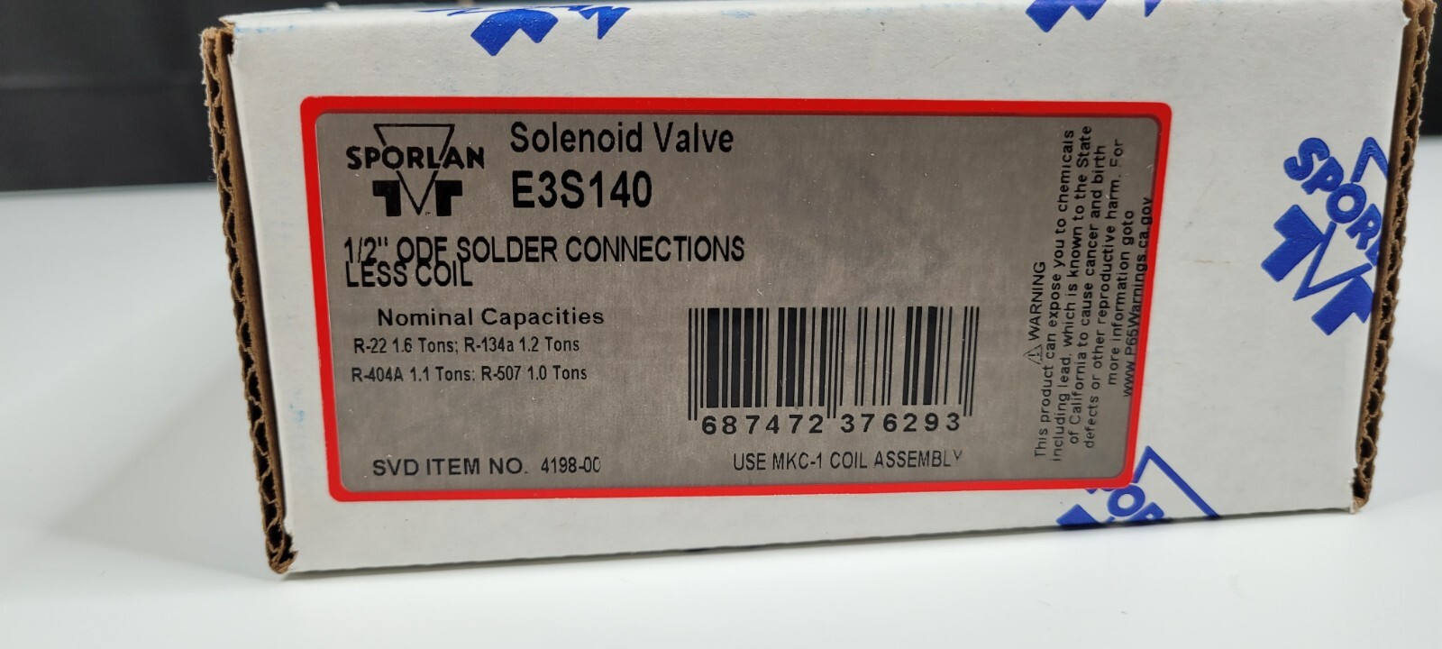 Sporlan E3S140 Solenoid valve 1/2 ” ODF (less coil) 4198-00 NEW IN BOX