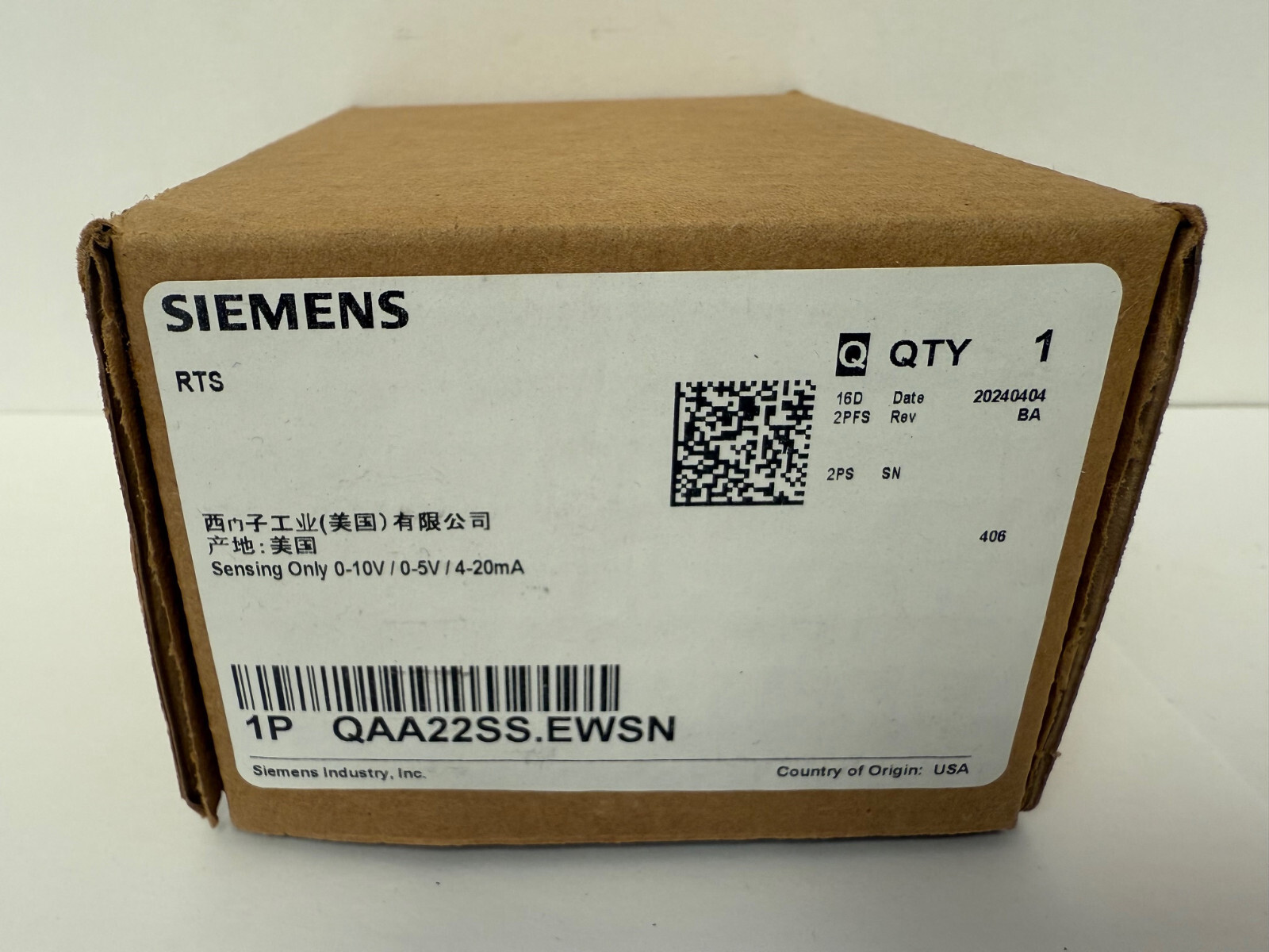 SIEMENS QAA22SS.EWSN ROOM TEMPERATURE SENSOR RTS NEW OPEN BOX