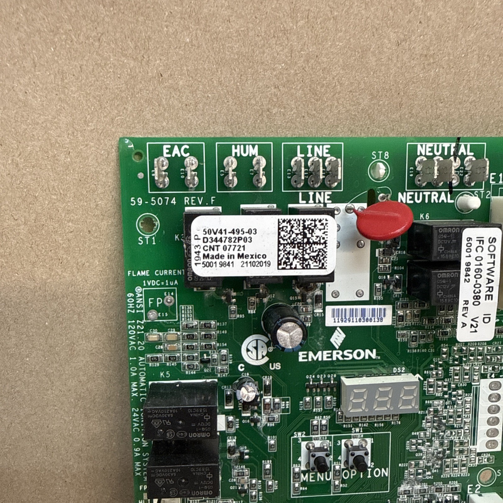 EMERSON TRANE 50V41-495-03 D344782P03 CNT07721 FURNACE CONTROL BOARD B2