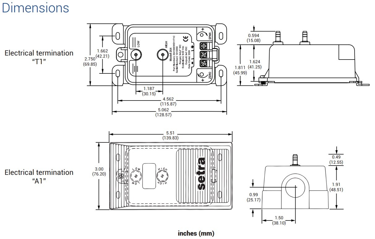 Setra 26410R1WB11T1G 264 Series Differential Pressure Transmitter