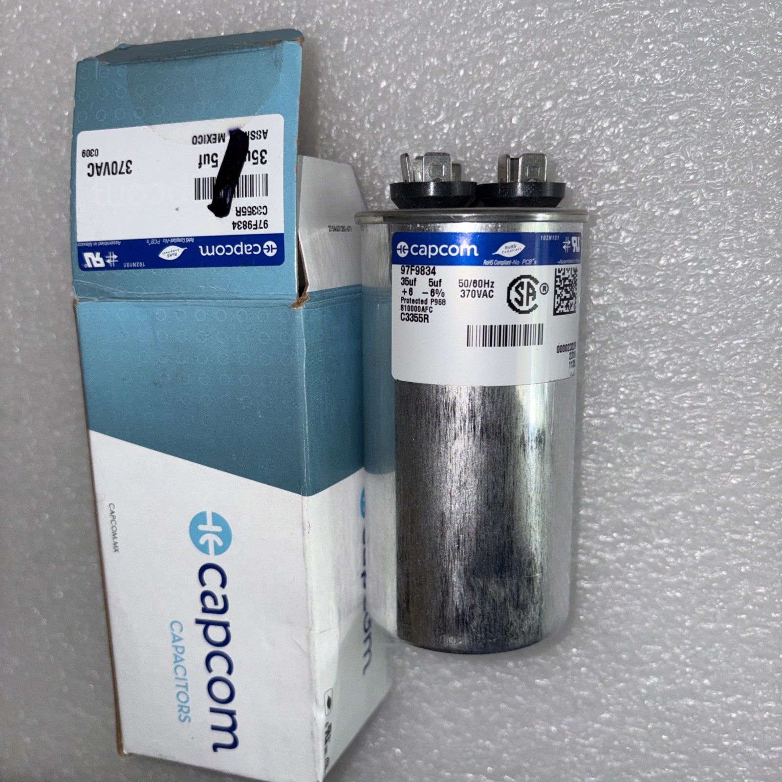 Genteq C3355R Capacitor Dual Run round 35/5 UF MFD 370V VAC 97F9834 (Replace Old