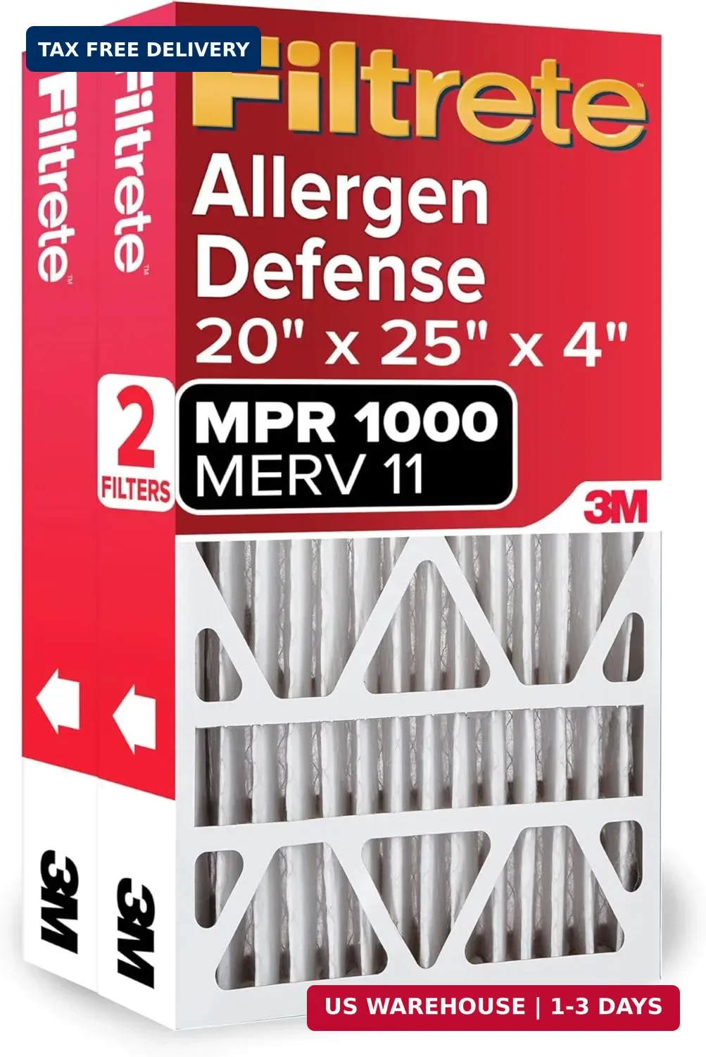 Filtrete 20x25x4 Air Filter MERV 11, MPR 1000 Micro Allergen Defense 2-Pack, Fit