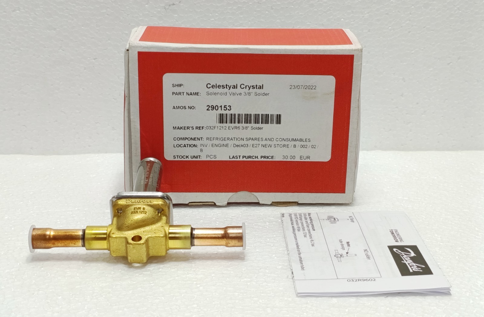 Danfoss Solenoid Valve EVR 6 NC 3/8″ ODF Solder – 032L1212 HVAC/Refrigeration