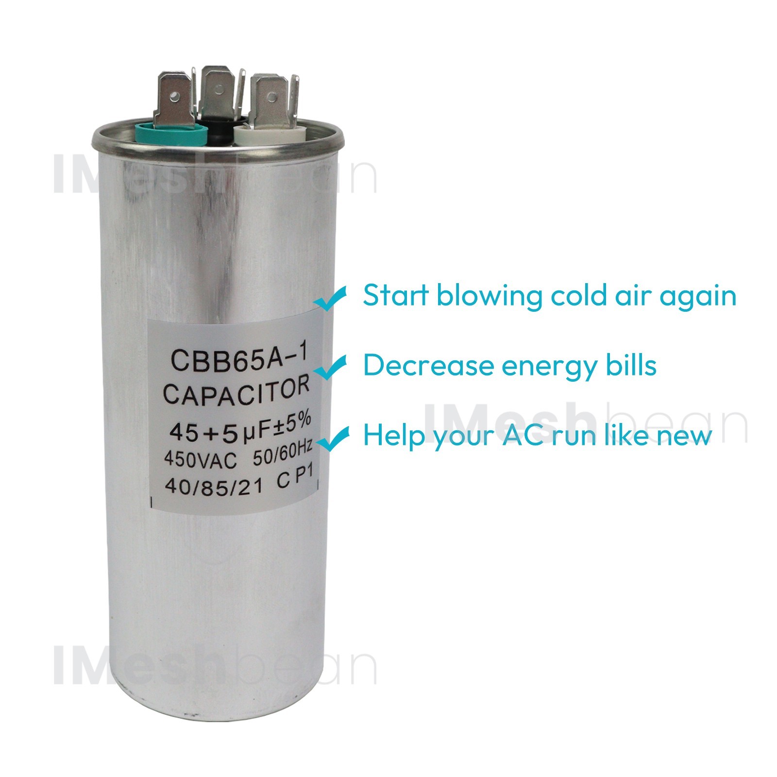 10Pcs Dual Run AC Capacitor 45+5 MFD µF 370-440VAC 50/60Hz 5% HVAC Capacitor