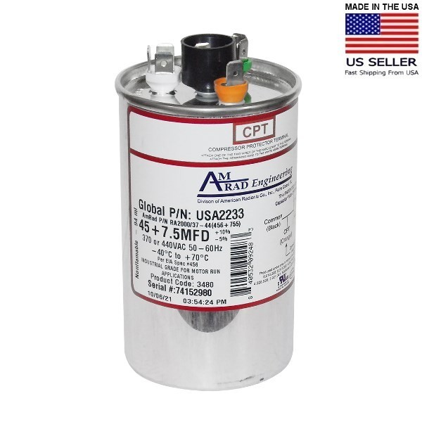 USA2233 45+7.5 uf/MFD 370-440 VAC volts AMRAD Dual Run Capacitor 50/60 Hz Lot-1