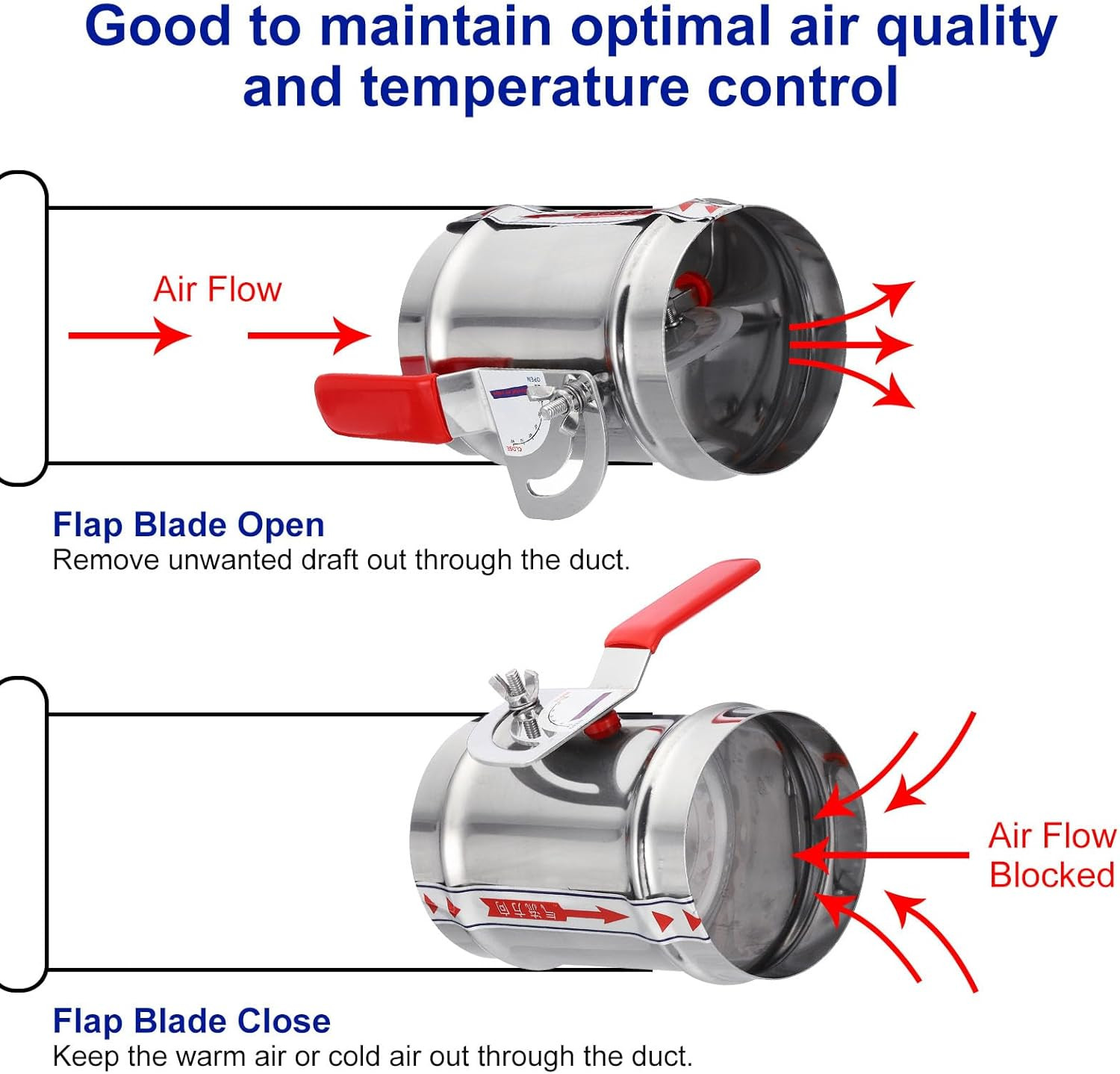 HVAC Duct Damper 8 Inch Manual Volume Backdraft Airflow Control Stainless Steel