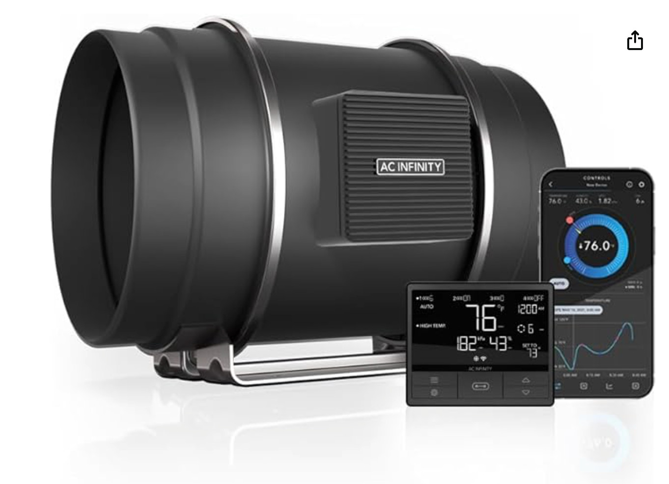 AC Infinity CLOUDLINE PRO T8 Quiet 8″ Inline Duct Fan w/Temp VPD Controller WiFi