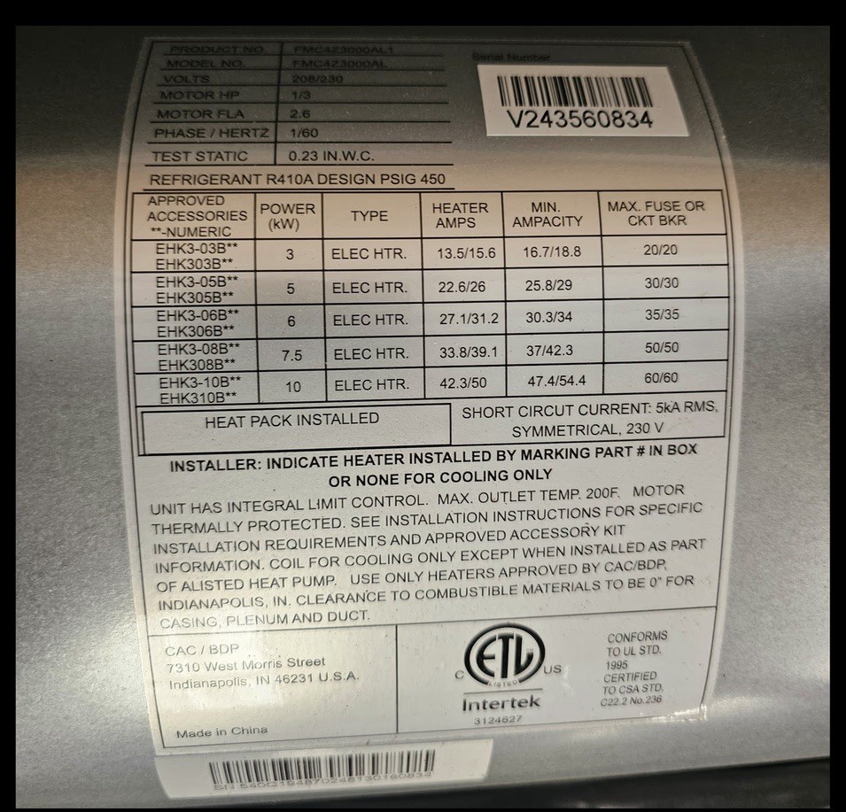 Carrier Bryant ICP 2.5 Ton Ceiling Fan Coil Unit ECM Motor FMCAZ3000AL New