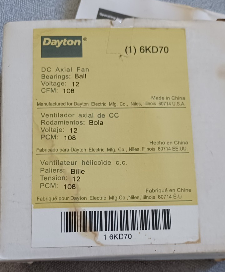 Dayton 6KD70 Axial Fan, Square, 12V Dc, – Phase, Pbt Plastic, 4 11/16 In W.