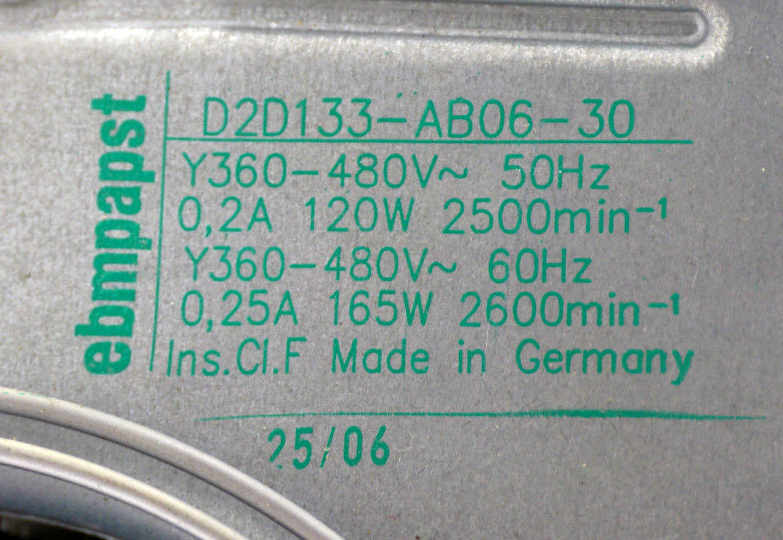 Siemens 1P 6SN1162-OBA02-0AA2 Centrifugal Blower |360-480V 60Hz,0.25A,165W,2600rpm