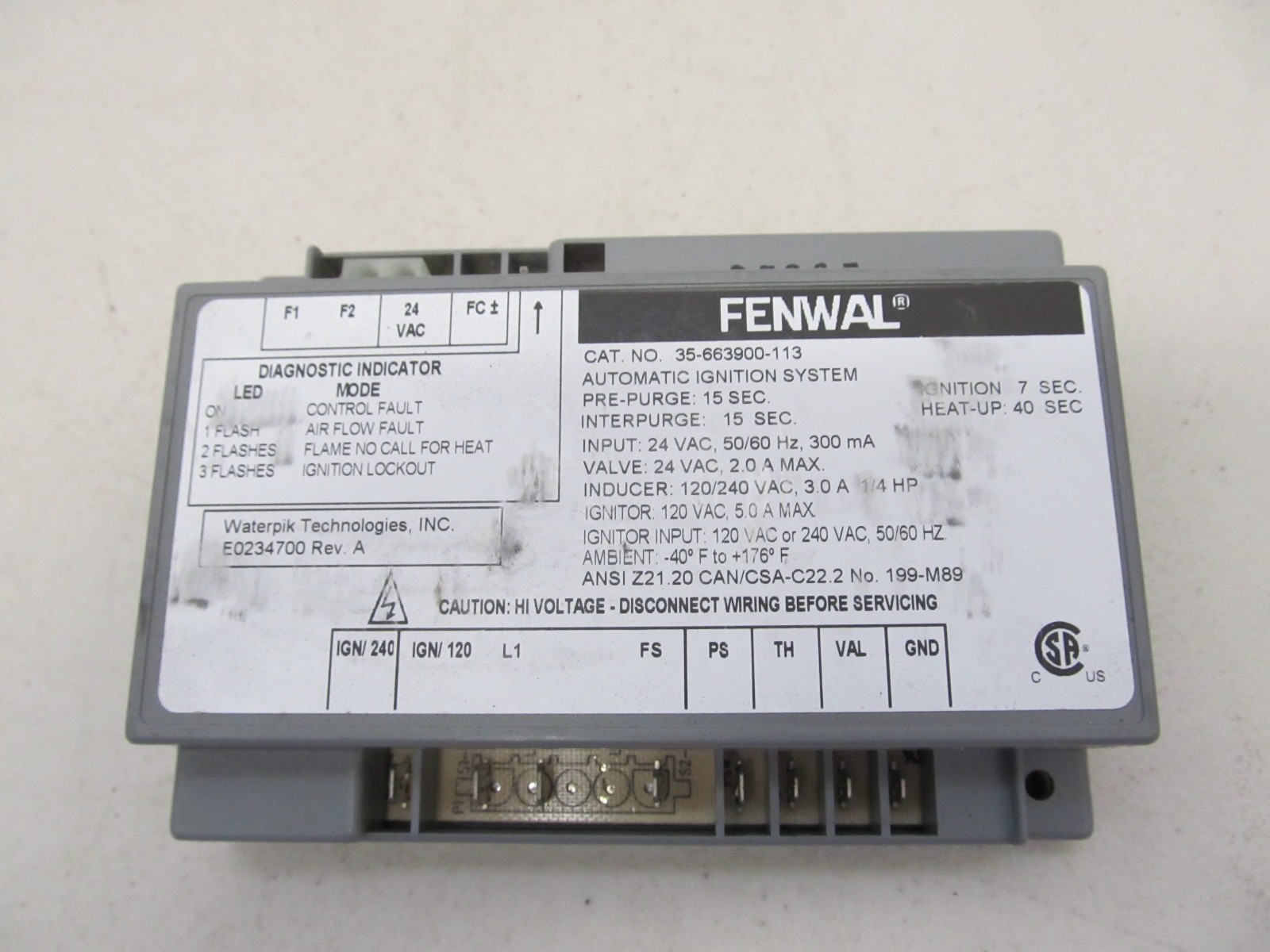 FENWAL 35-663900-113 Automatic Ignition System E0234700 New, Old Stk.