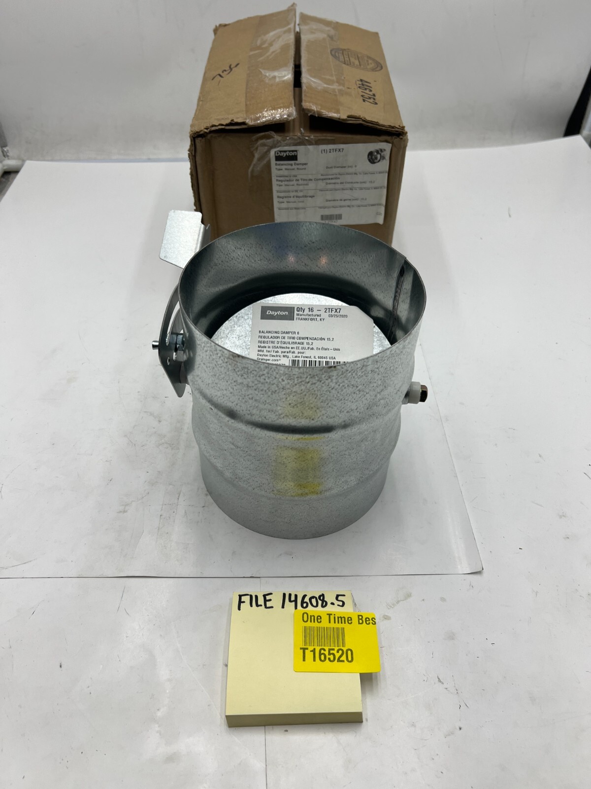 Dayton 2TFX7 Manual Balancing Damper Round 6in Diameter Galvanized Steel