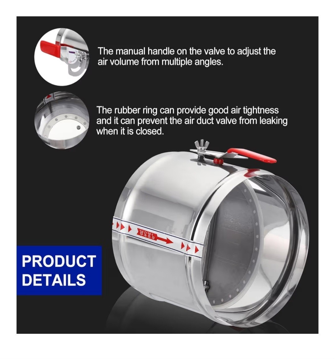 Manual 8″ HVAC Damper Stainless Steel Aluminum Round Airflow Adjustment Sleeve
