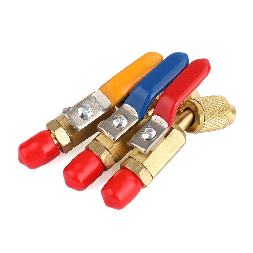 3PCS Charging Hoses AC Refrigerant Tools 1/4“SAE Coolant Angled Small Ball Valve