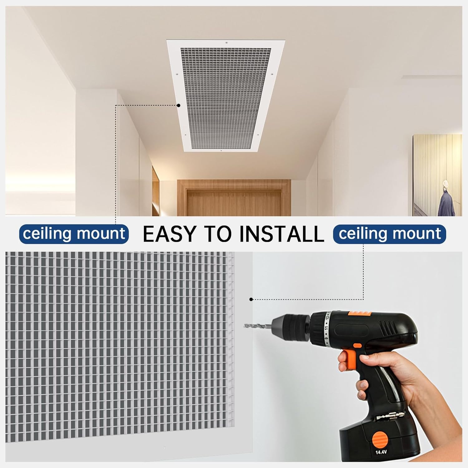 14×30 (Duct Size) Aluminum Eggcrate Return Air Grille, White, HVAC Vent Cover