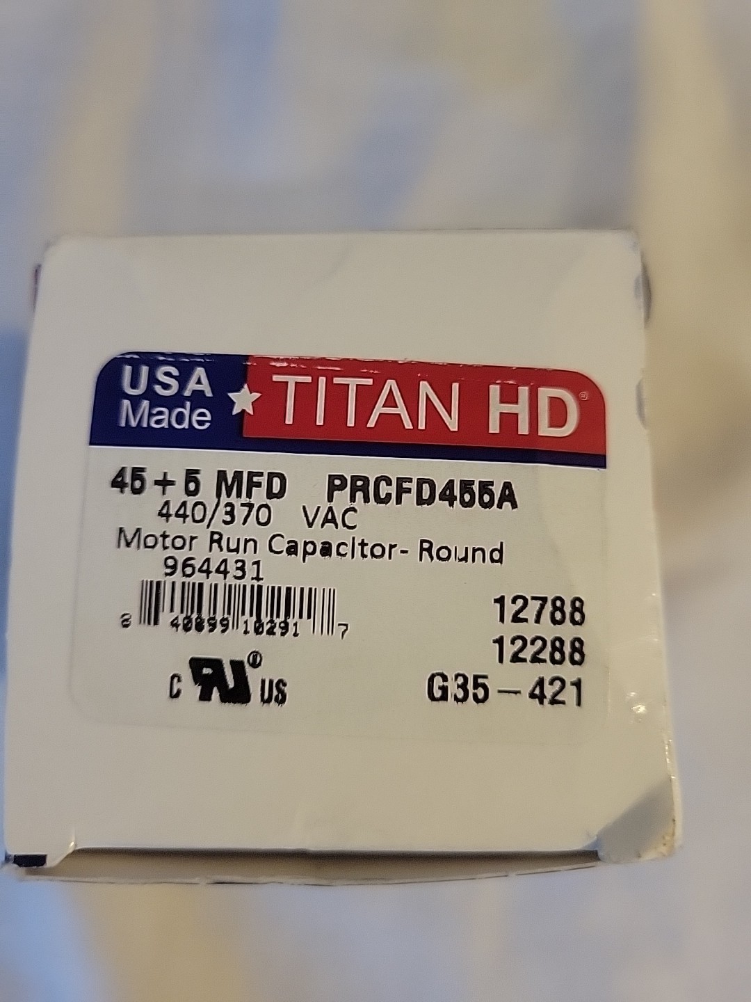 TITAN HD 45 Plus 5 MFD, 440V/370V Dual Voltage Round Run Capacitor (PRCFD455A)