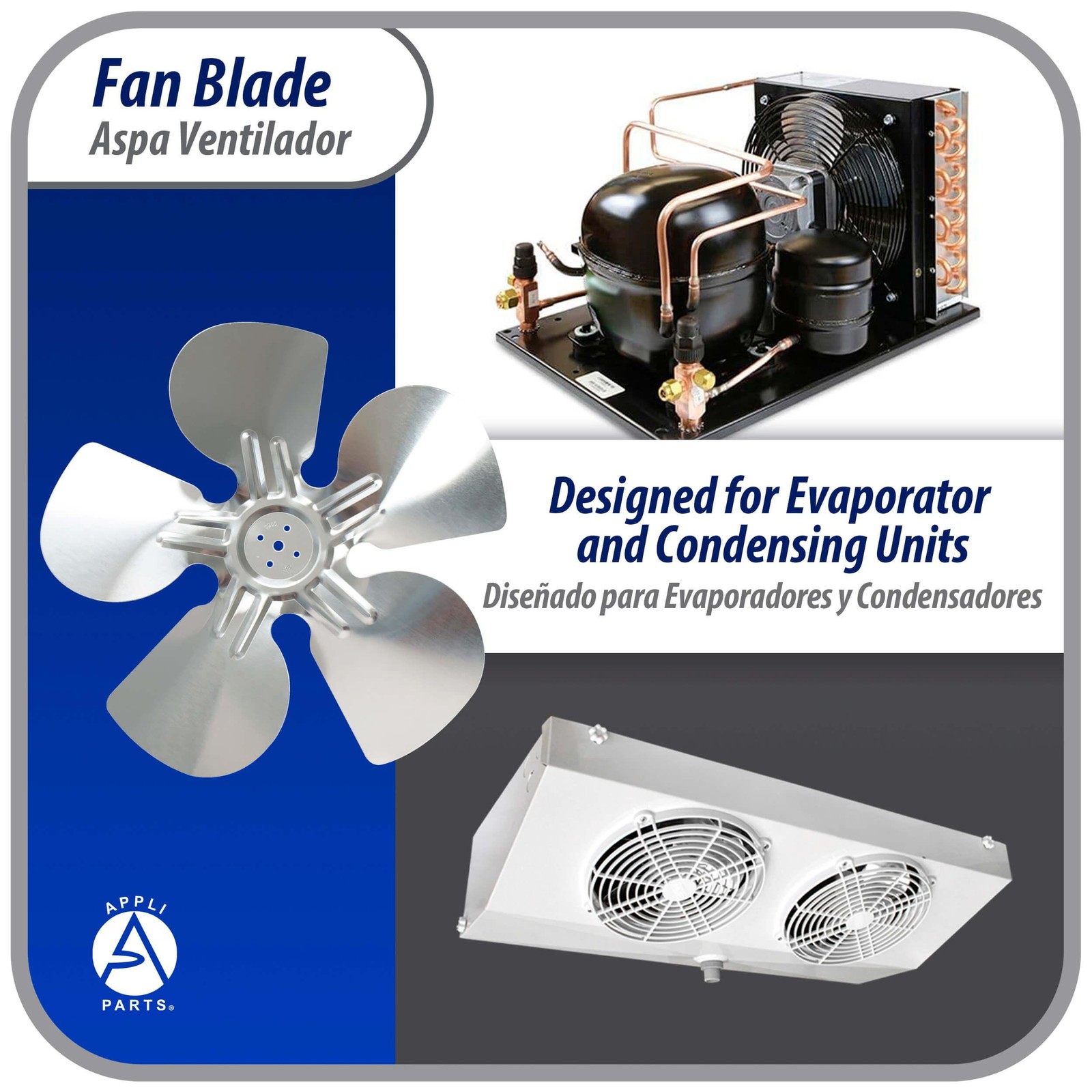 Appli Parts APFB-A12CCW Aluminum Fan Blade 12 in, 300 mm, CCW, 22 degrees, huble