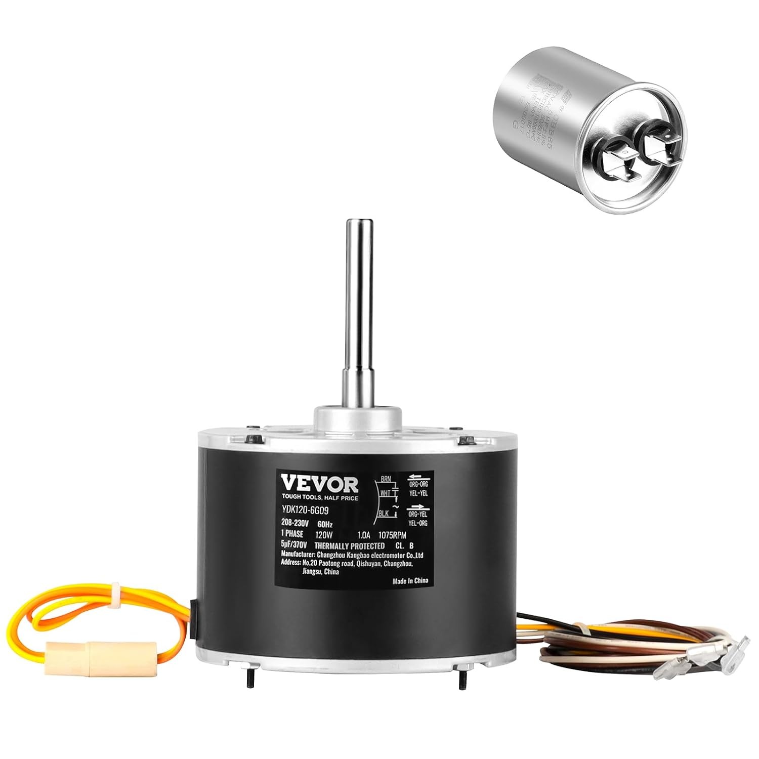 Upgraded Condenser Fan Motor, 1/6HP, 1075RPM, Reversible Rotating + Capacitor