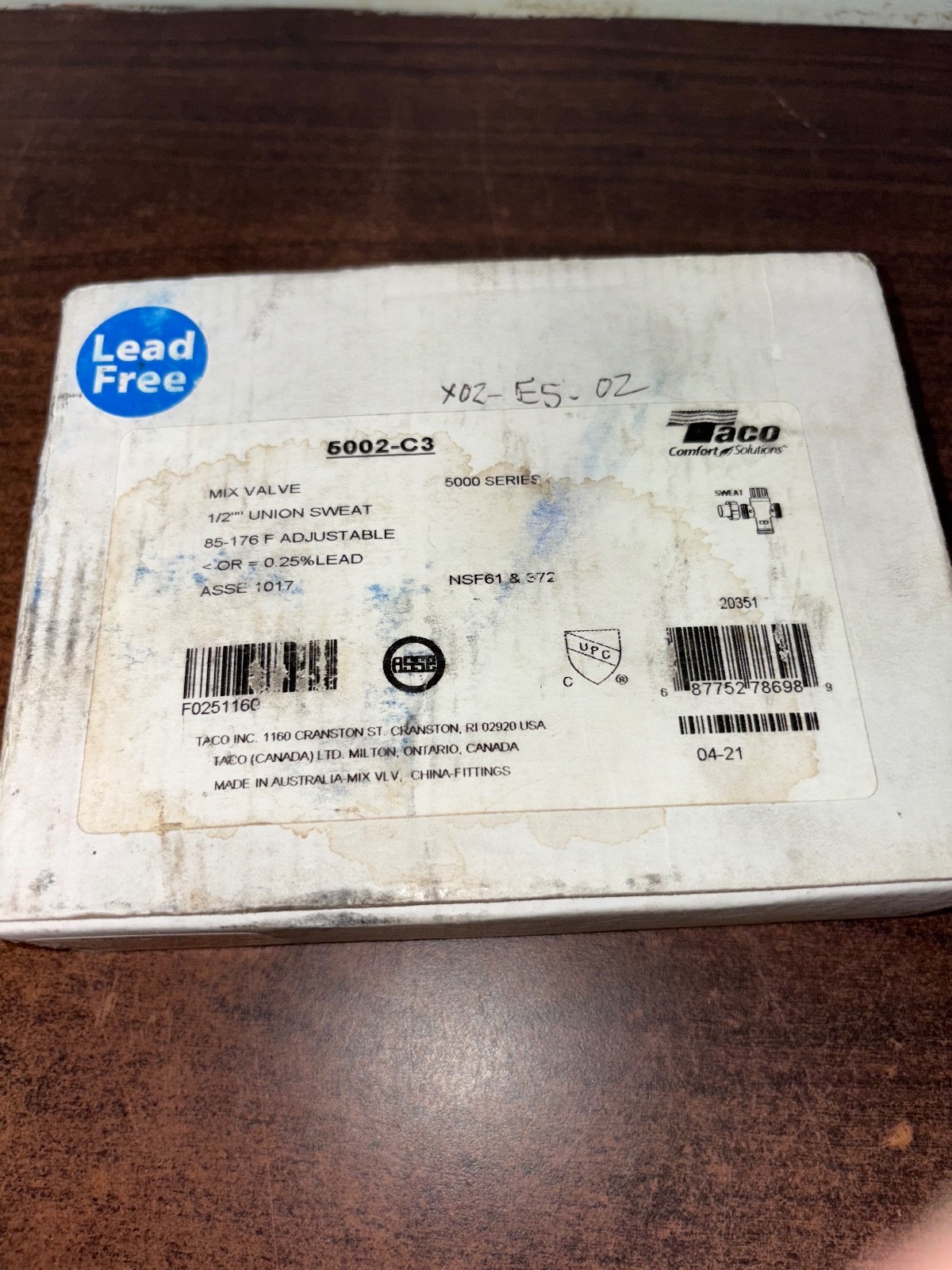 NEW TACO 5002-C3 MIX VALVE 1/2″ UNION SWEAT B460
