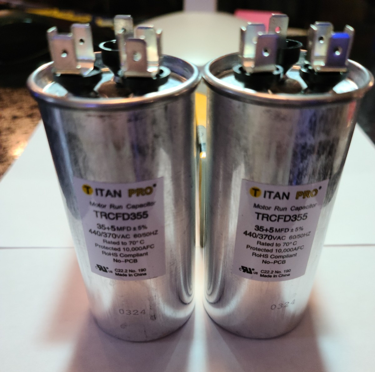 2X Titan Pro TRCFD355 HVAC Round Dual Motor Run Capacitor 35/5 MFD/UF440/370 V