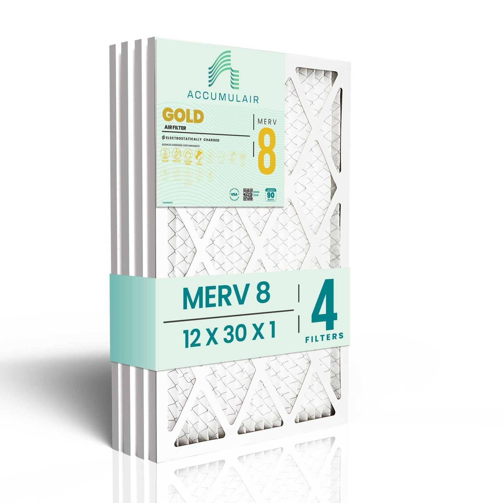 Accumulair Gold 12x30x1 MERV 8 HVAC Air Filter (4-Pack), White
