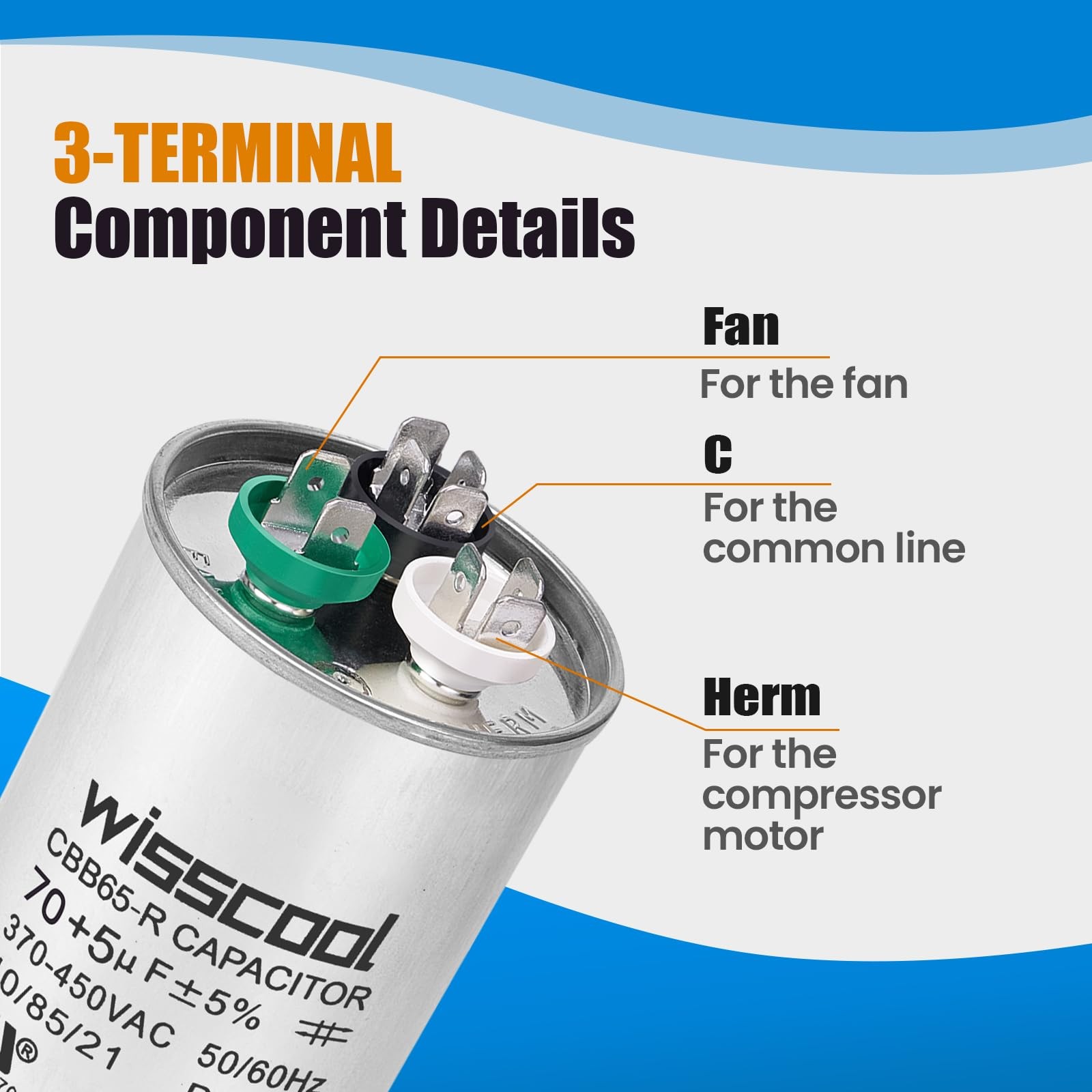 WISSCOOL UL 45+5uF 45/5 MFD ±5% 370V/440VAC CBB65 AC Capacitor CBB65B Round…