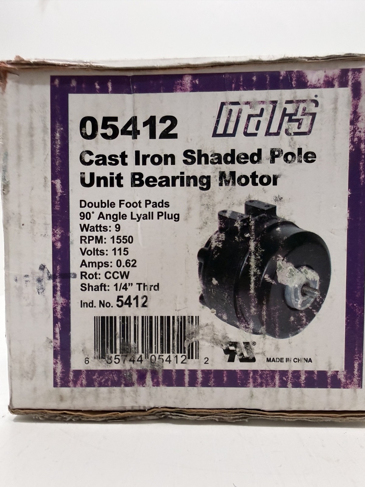 MARS 05412 Bearing Motor 115V, 9W, 1550 RPM Cast Iron Shaded Pole Unit