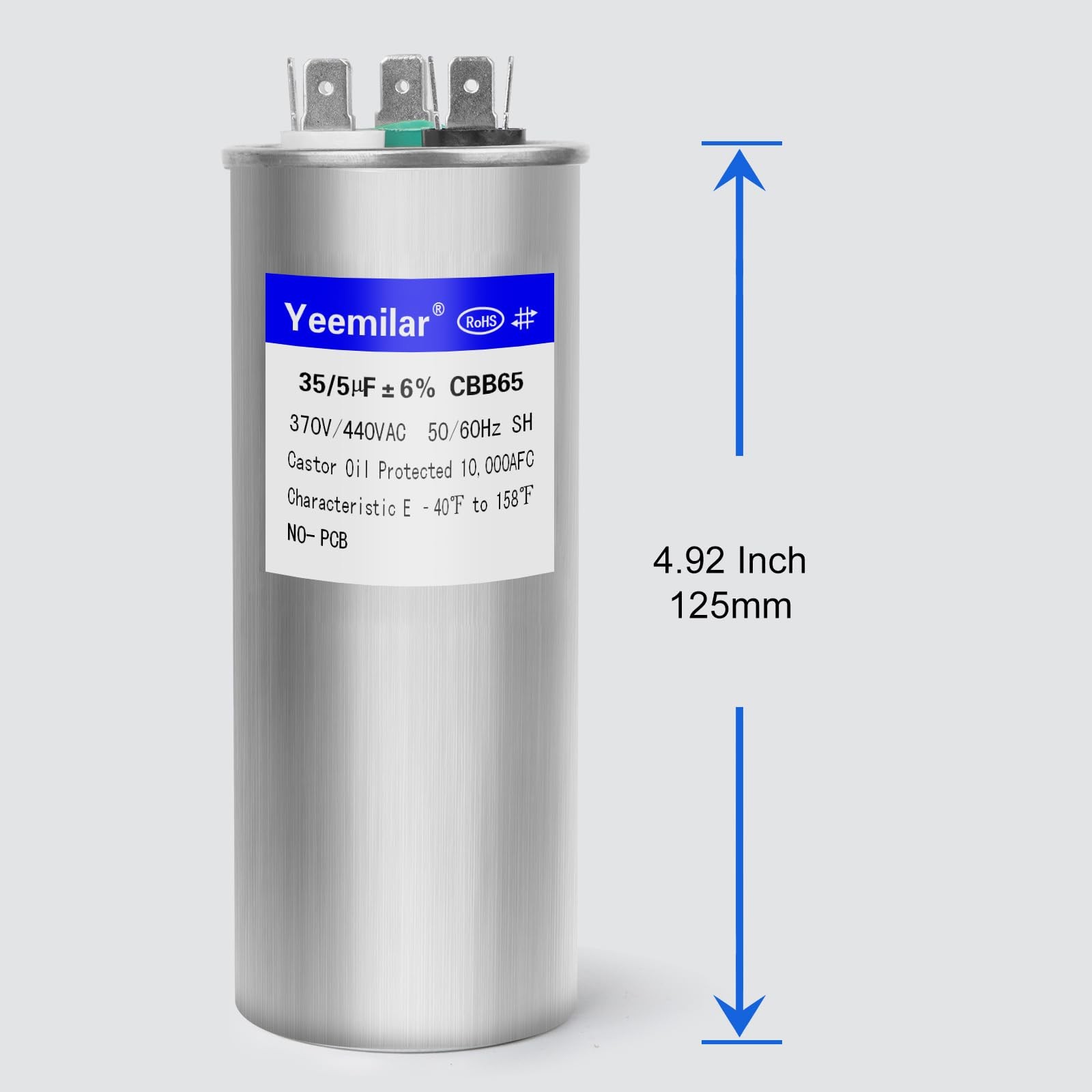 35+5 uF 35/5 MFD ±6% 370V/440V CBB65 AC Capacitor, Dual Run Round Capacitor…
