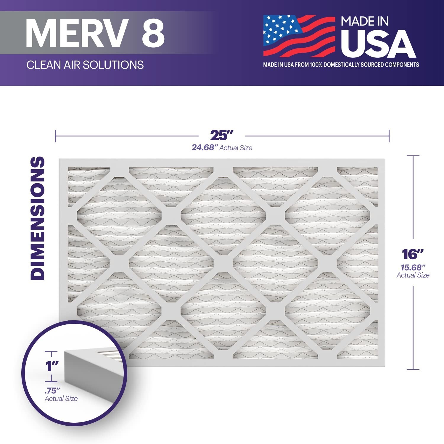 BNX TruFilter 16x25x1 Air Filter MERV 8 (6-Pack) – MADE IN USA – Dust & Pe