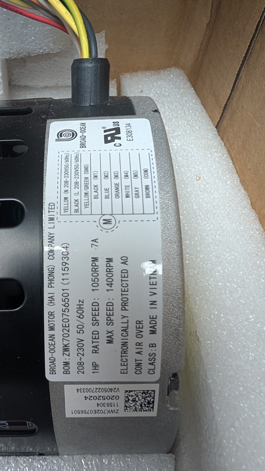 Not workin Broad Ocean KMSAH011C23 Variabl Speed ECM Blower Motor ZWK702E0756501