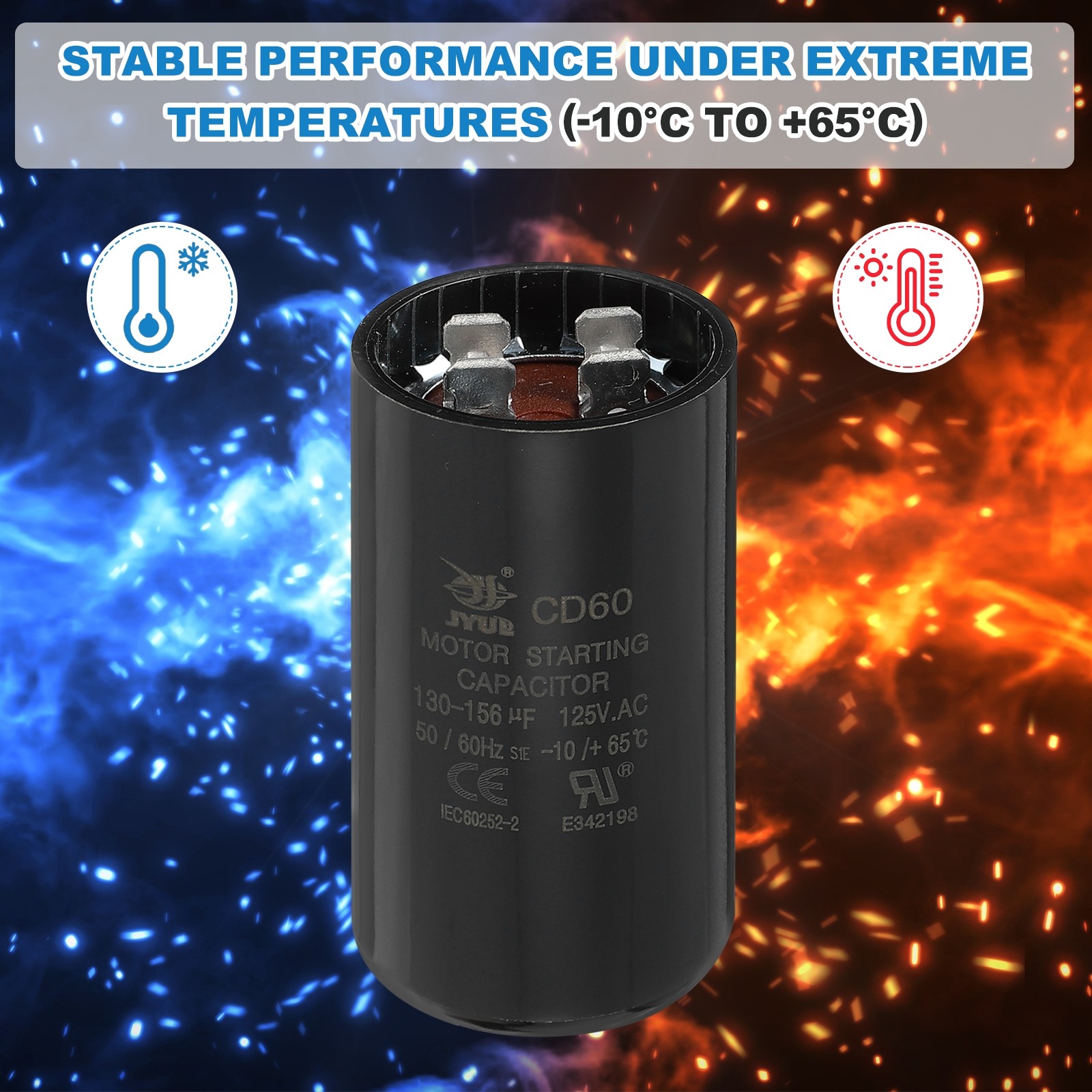CD60 Capacitor 130-156 UF/Mfd 125VAC Run Motor Start Capacitor (Black 2Pcs)