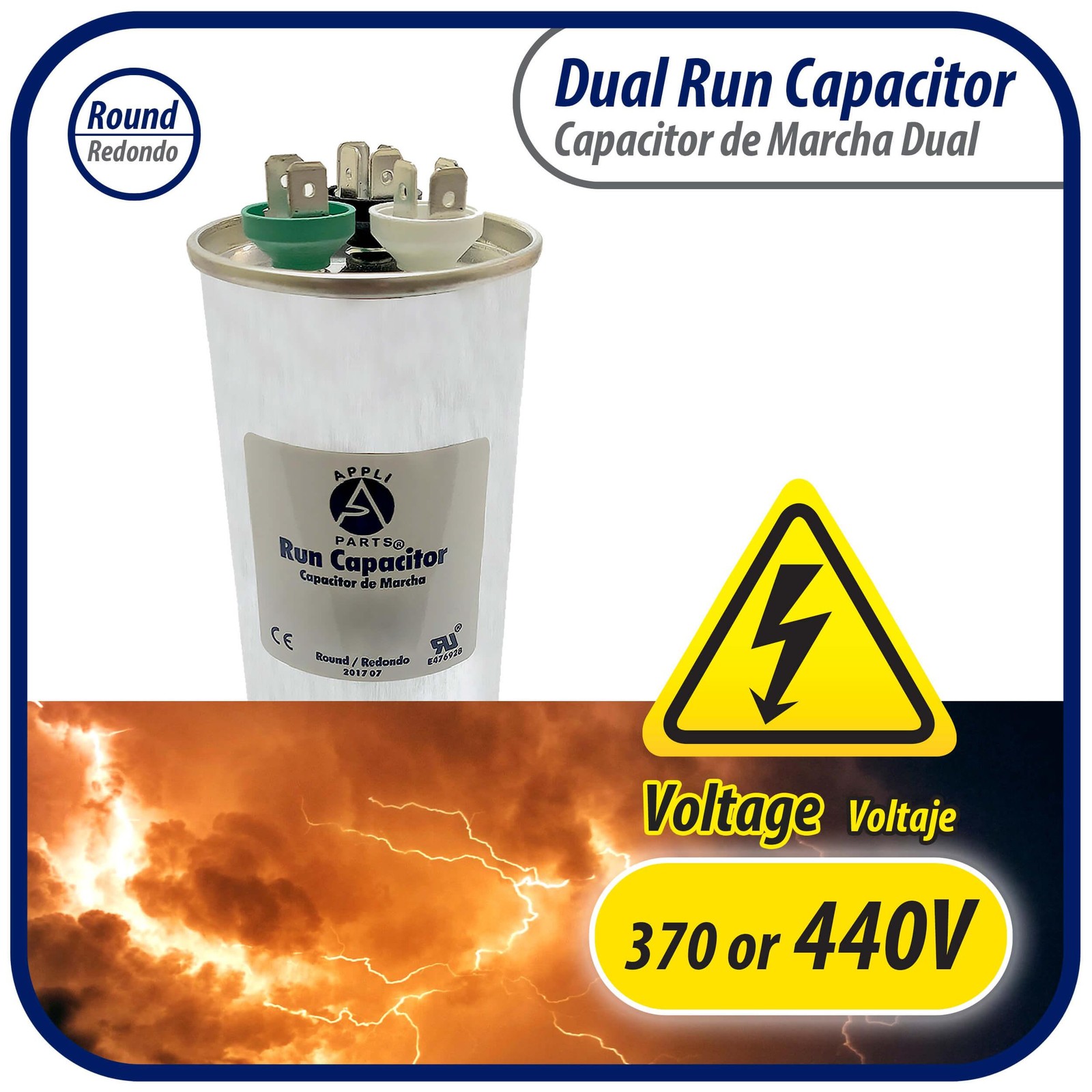 Appli Parts Dual Run Capacitor for ac 70+10 Mfd uF (microfarads) 370VAC or 450VA
