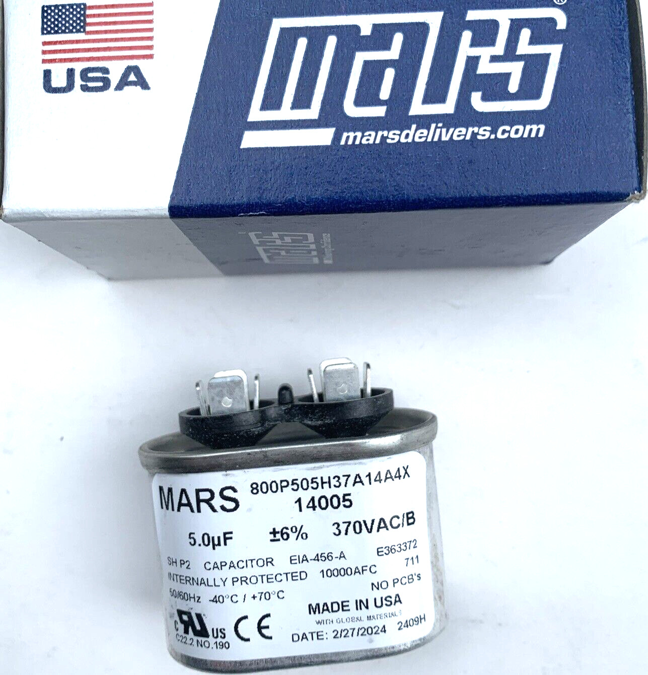 Mars 14005 Oval Motor Run Capacitor 5 Mfd Made in USA, NEW