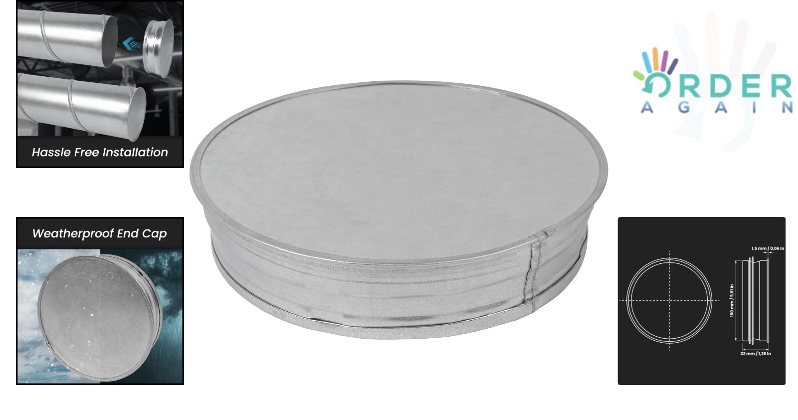 6 Inch Metal Vent Cap Galvanized Steel Duct Cover for Indoor Outdoor Use