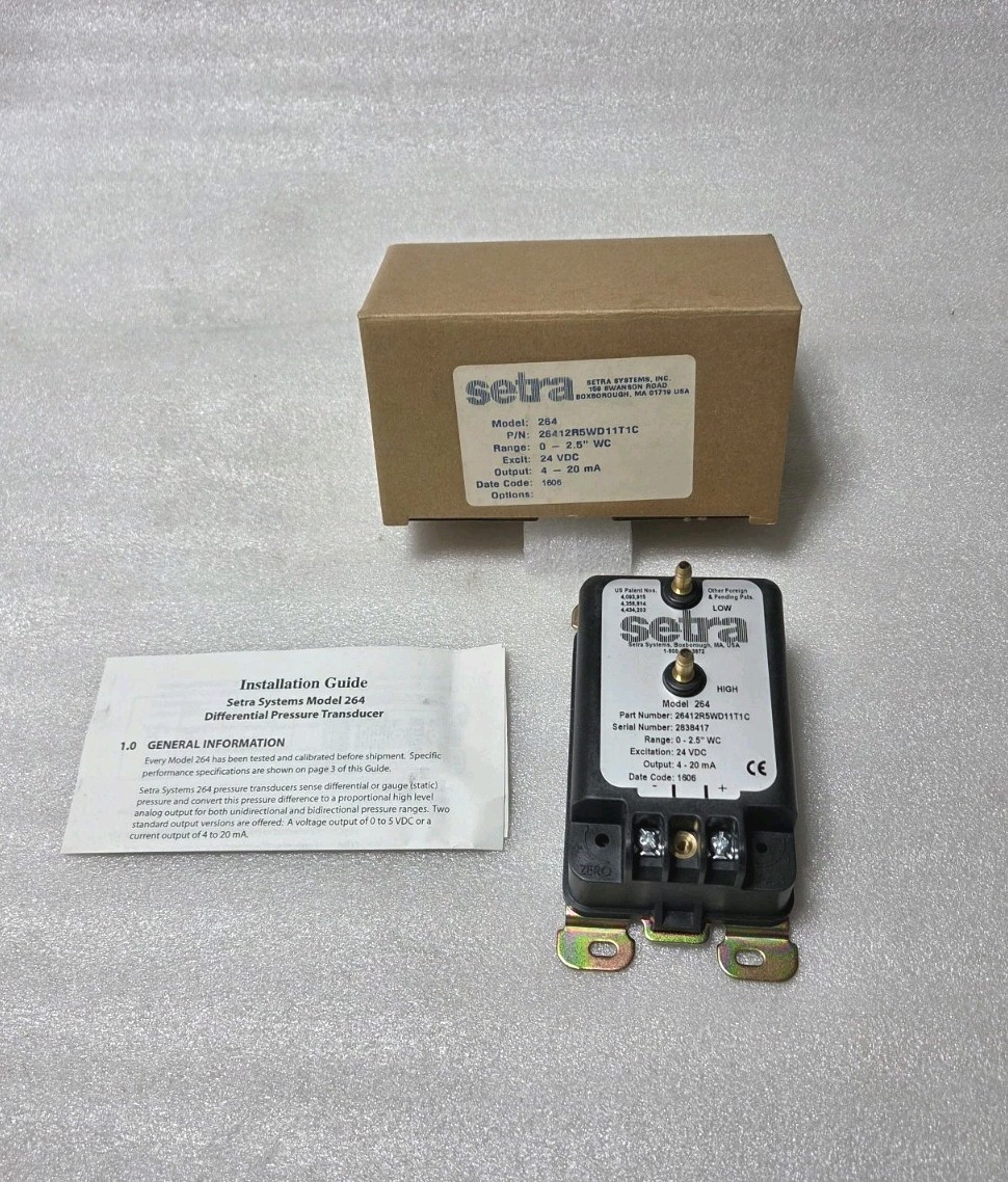 Setra 26412R5WD11T1C 264 Series 0-2.5″ WC Differential Pressure Transducer N£W