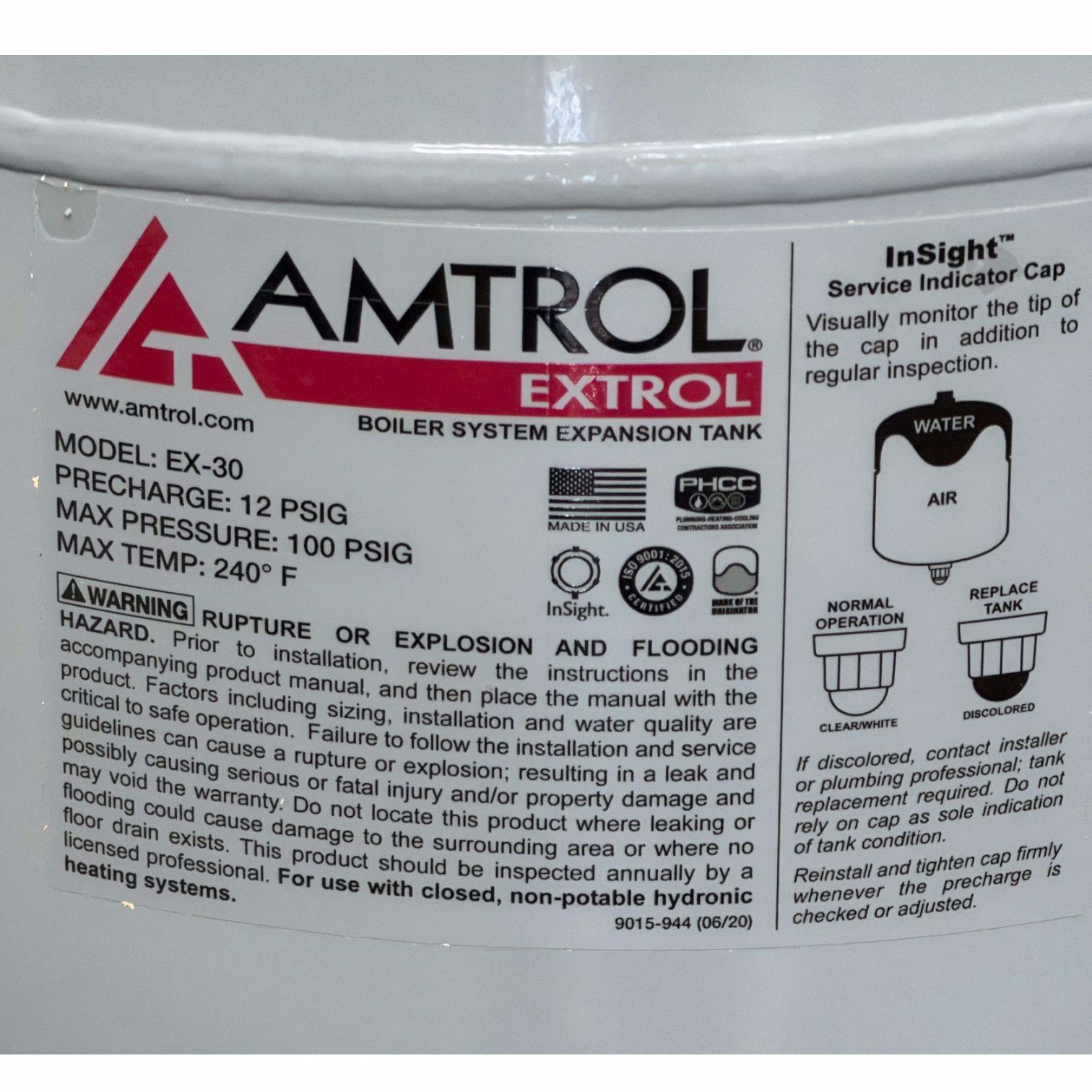 Amtrol Extrol EX-30 EX30 Boiler Expansion Tank 4.4 Gallon Volume #102-1