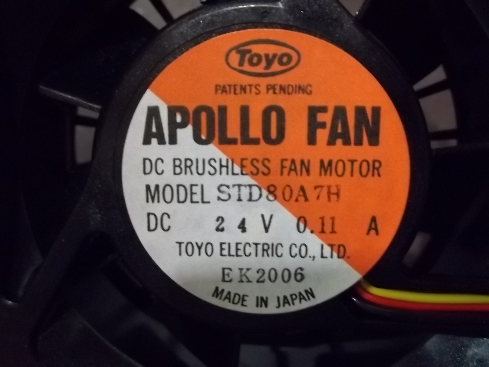 TOYO APOLLO STD80A7H DC BRUSHLESS FAN MOTOR 24 VDC 0.11A (242-1)