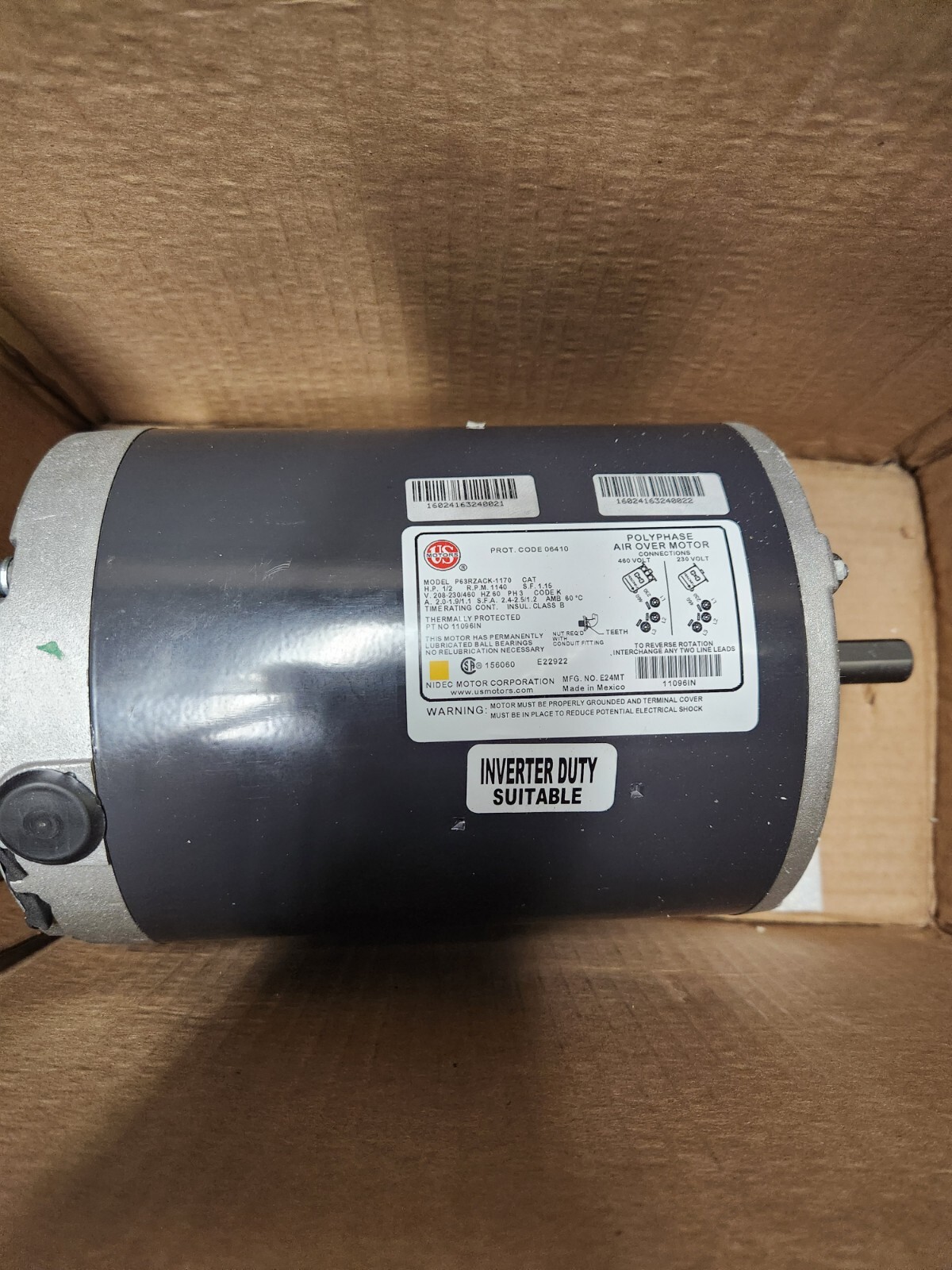 Hussmann 11096IN Electric Motor 1/2HP 230/460 60HZ 3PH 1140 RPM – P63RZACK-1170
